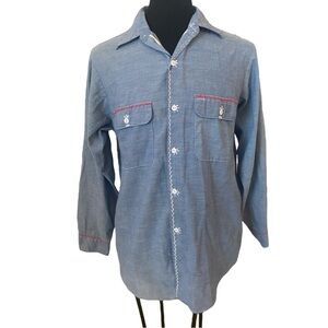 Big Mac JC Penny Mens Vintage Non Iron Blue Button Up Shirt